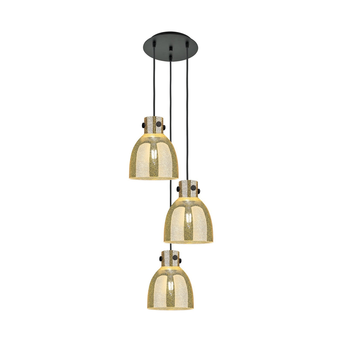 Innovations Newton Bell 16in 3-Light Multi Pendant | Industrial Matte Black and Mercury Glass | Kitchen Island | Model 113-410-1PS-BK-G412-8ME