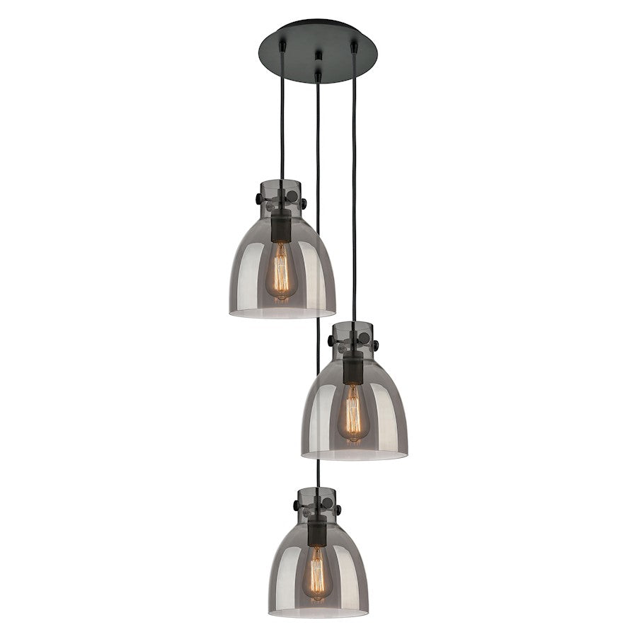 Innovations Newton Bell 3-Light 8in Pendant | Industrial Matte Black and Light Smoke Glass | Kitchen Island & Dining | Model 113-410-1PS-BK-G412-8SM