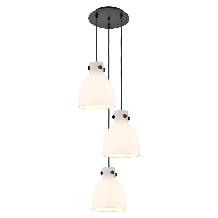 Innovations Newton Bell 16in 3-Light Pendant | Industrial Matte Black and White Glass | Kitchen Island & Dining Room | Model 113-410-1PS-BK-G412-8WH