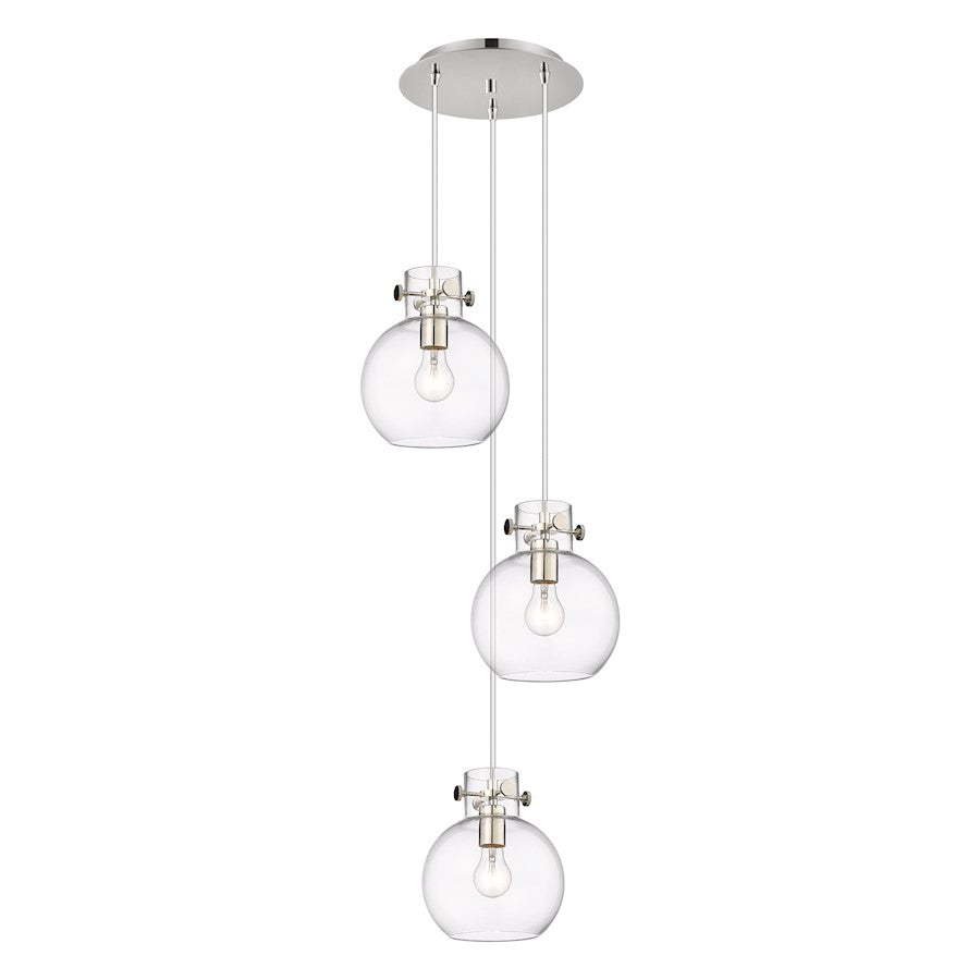 Innovations Lighting Newton Sphere 15.5in 3-Light Globe Pendant | Industrial Polished Nickel and Clear Glass | Dining | Model 113-410-1PS-PN-G410-8CL