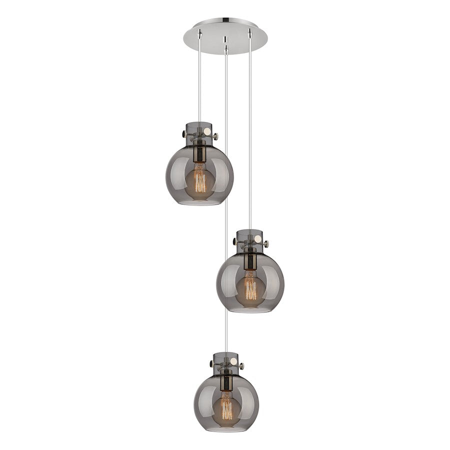 Innovations Newton Sphere 3-Light Pendant | Restoration Polished Nickel and Light Smoke Glass | Kitchen Island | Model 113-410-1PS-PN-G410-8SM