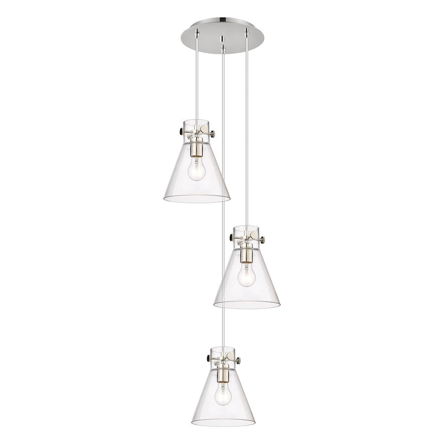 Innovations Newton Cone 16in 3-Light Pendant | Industrial Polished Nickel and Clear Glass | Kitchen Island & Dining | Model 113-410-1PS-PN-G411-8CL