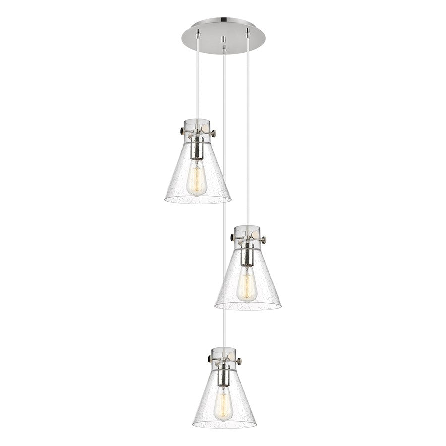 Innovations Newton Cone 8in 3-Light Pendant | Industrial Polished Nickel and Seedy Glass | Kitchen Island & Dining | Model 113-410-1PS-PN-G411-8SDY