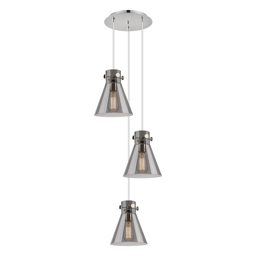 Innovations Newton Cone 16in 3-Light Pendant | Industrial Polished Nickel and Light Smoke Glass | Kitchen Island | Model 113-410-1PS-PN-G411-8SM