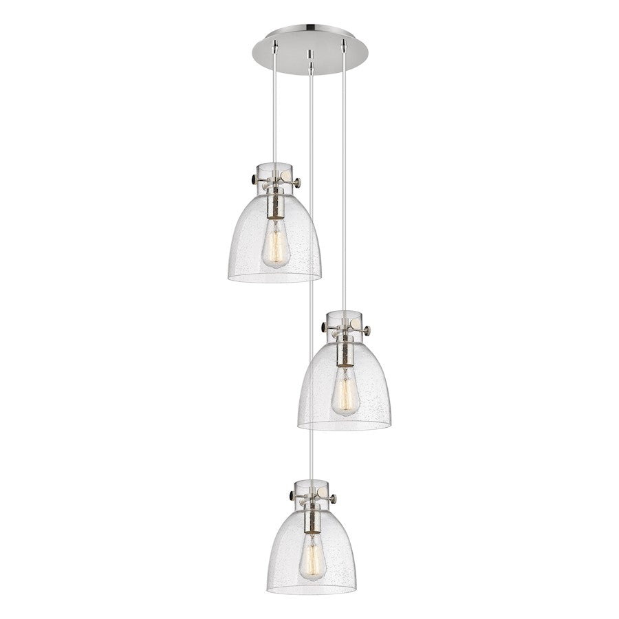 Innovations Newton Bell 16in 3-Light Pendant | Industrial Polished Nickel and Seedy Glass | Dining Room & Kitchen | Model 113-410-1PS-PN-G412-8SDY