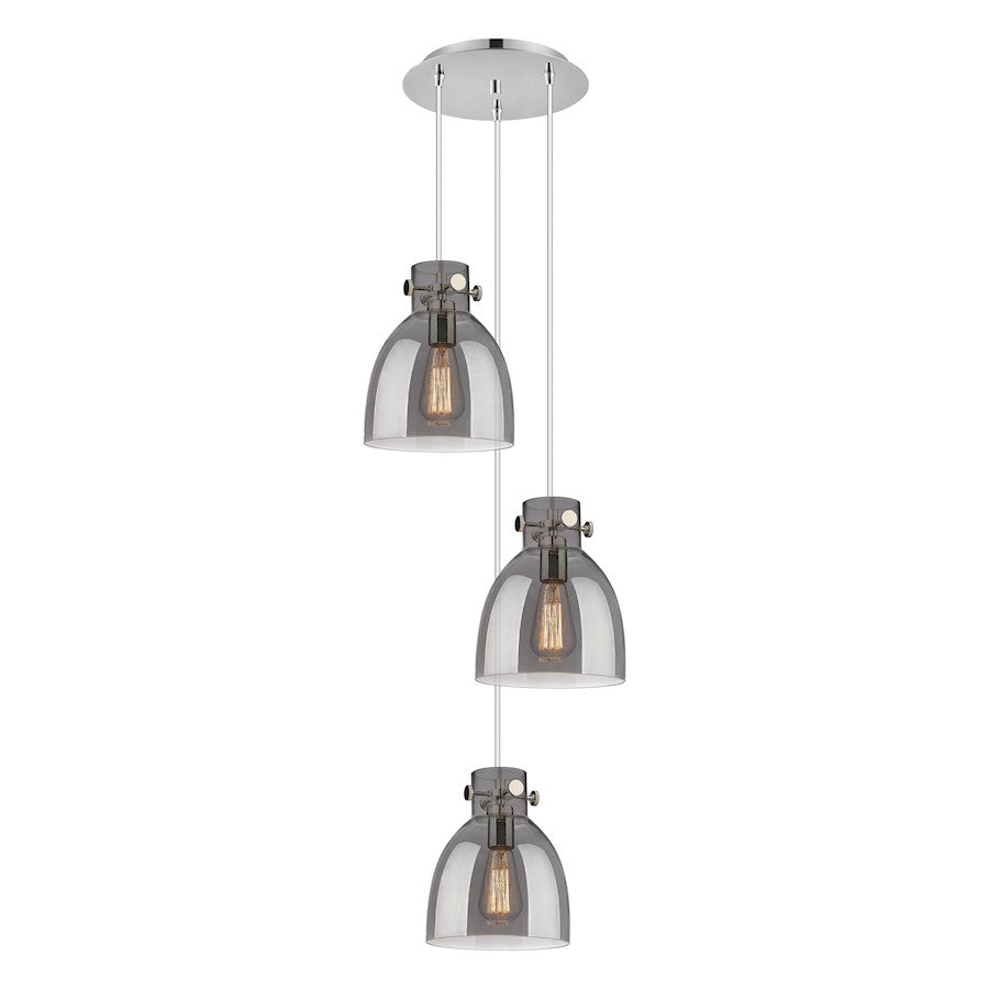 Innovations Lighting Newton Bell 3-Light 16in Pendant | Industrial Polished Nickel and Light Smoke Glass | Kitchen | Model 113-410-1PS-PN-G412-8SM