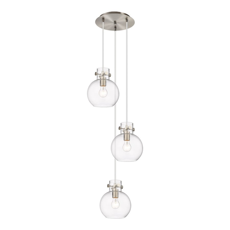 Innovations Newton Sphere 16in 3-Light Pendant | Industrial Brushed Satin Nickel and Clear Glass | Kitchen Island | Model 113-410-1PS-SN-G410-8CL