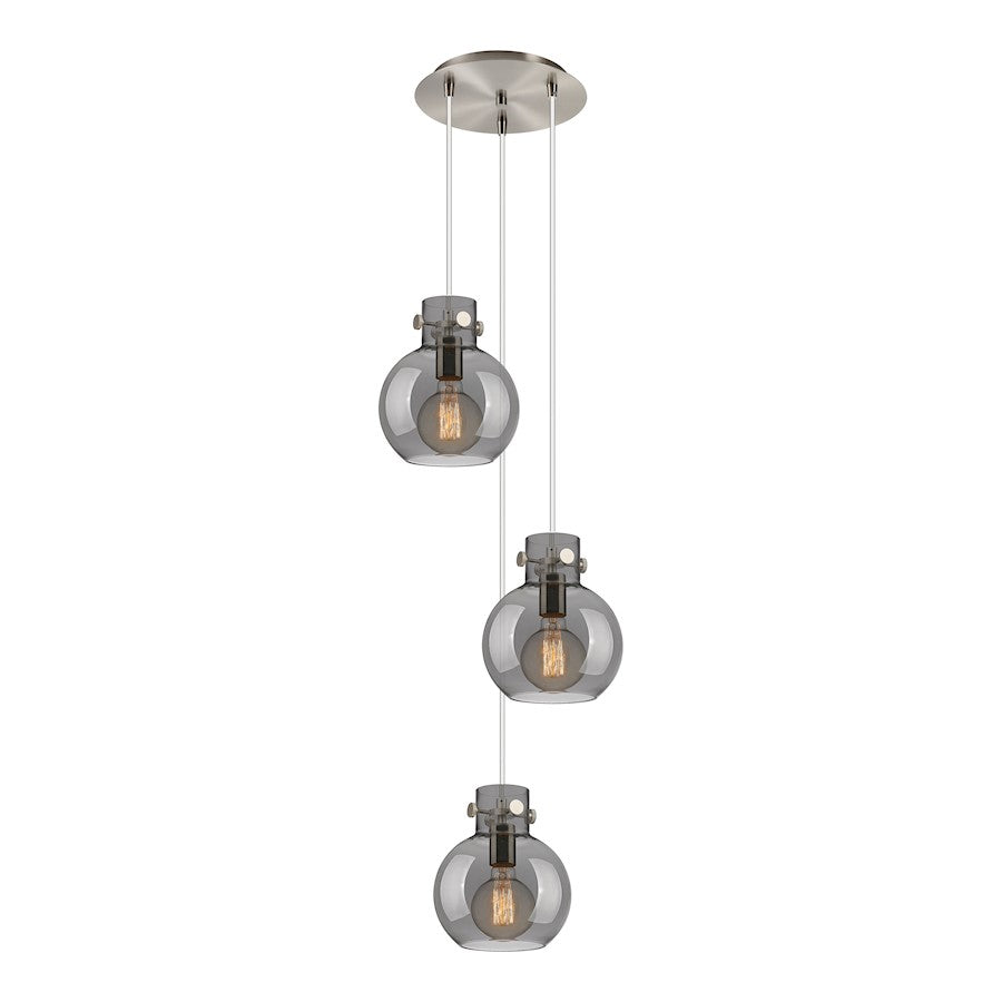 Innovations Newton Sphere 16in 3-Light Pendant | Industrial Brushed Satin Nickel and Light Smoke Glass | Kitchen | Model 113-410-1PS-SN-G410-8SM