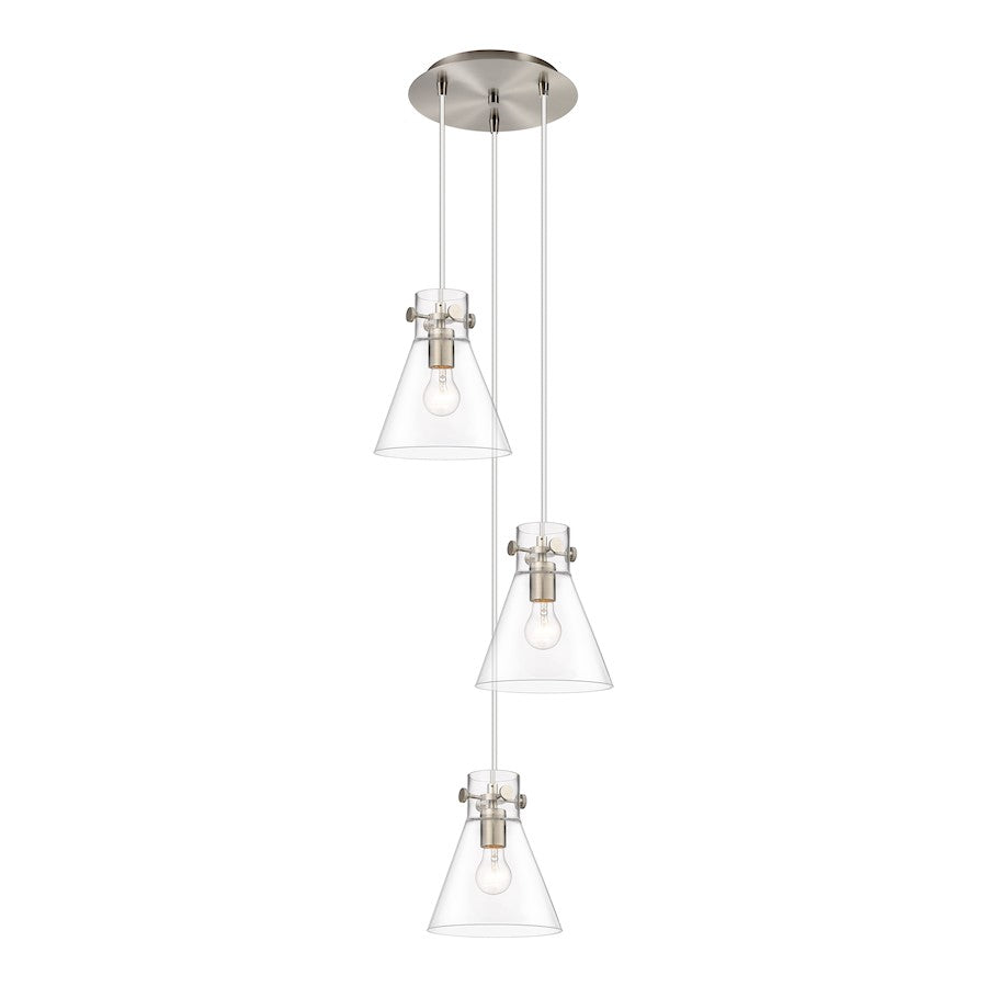 Innovations Newton Cone 3-Light Pendant | Brushed Satin Nickel and Clear Glass | Kitchen Island & Dining Room | Model 113-410-1PS-SN-G411-8CL