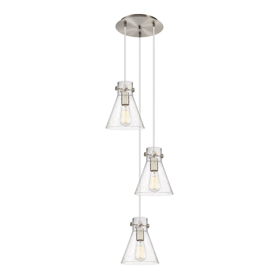 Innovations Newton Cone 15.5in 3-Light Pendant | Industrial Brushed Satin Nickel and Seedy Glass | Kitchen Island | Model 113-410-1PS-SN-G411-8SDY