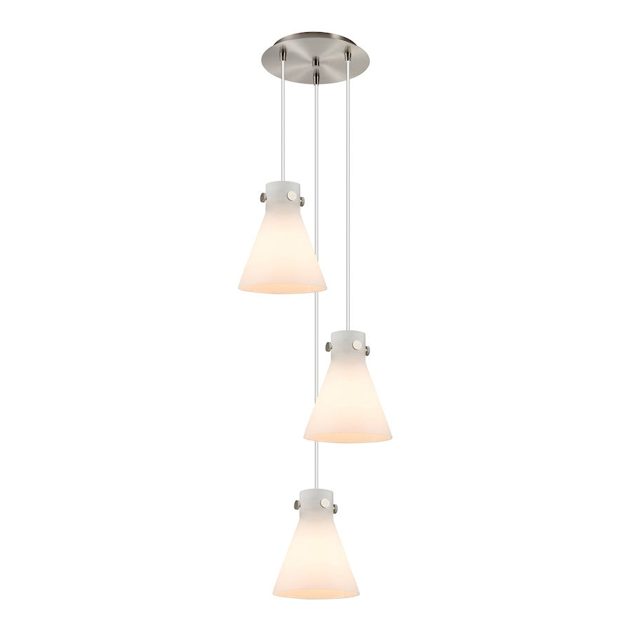 Innovations Newton Cone 16in 3-Light Pendant | Brushed Satin Nickel and White Glass | Kitchen Island & Dining Room | Model 113-410-1PS-SN-G411-8WH