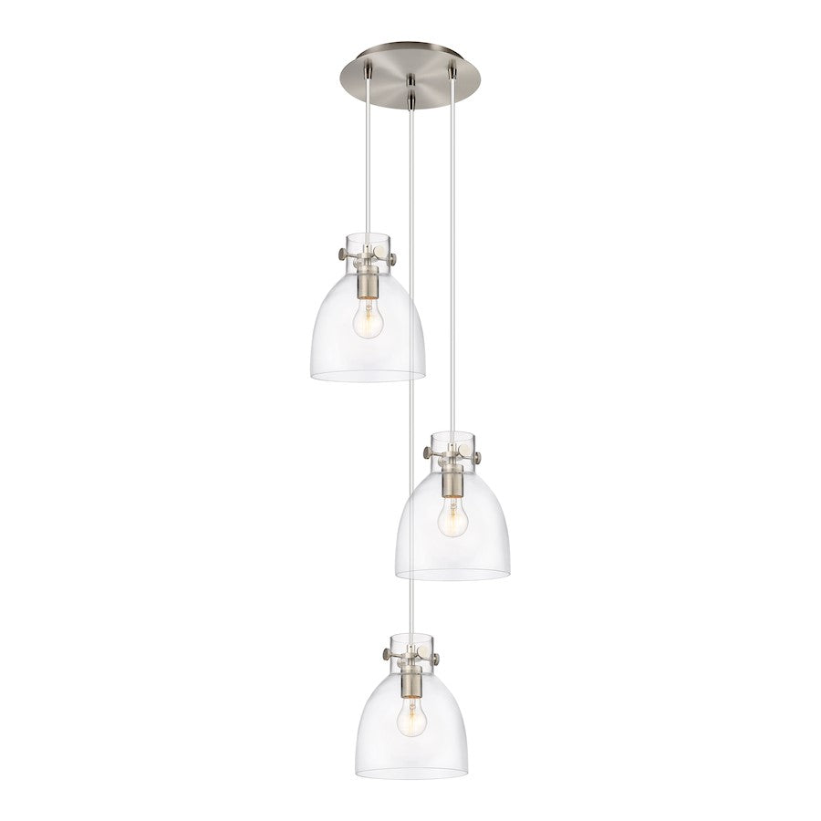 Innovations Newton Bell 15.5in 3-Light Pendant | Industrial Brushed Satin Nickel and Clear Glass | Kitchen Island | Model 113-410-1PS-SN-G412-8CL