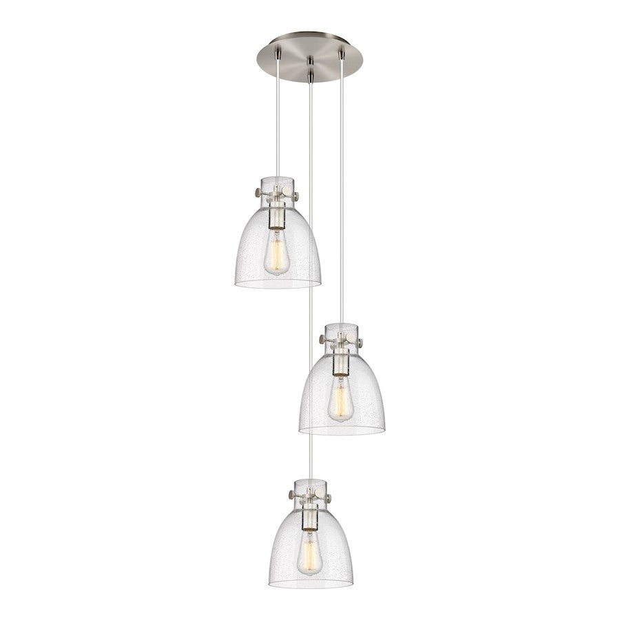 Innovations Newton Bell 16in 3-Light Pendant | Industrial Brushed Satin Nickel and Seedy Glass | Kitchen Island | Model 113-410-1PS-SN-G412-8SDY