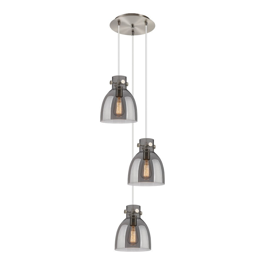 Innovations Newton Bell 3-Light 8in Pendant | Industrial Brushed Satin Nickel and Light Smoke Glass | Kitchen Island | Model 113-410-1PS-SN-G412-8SM