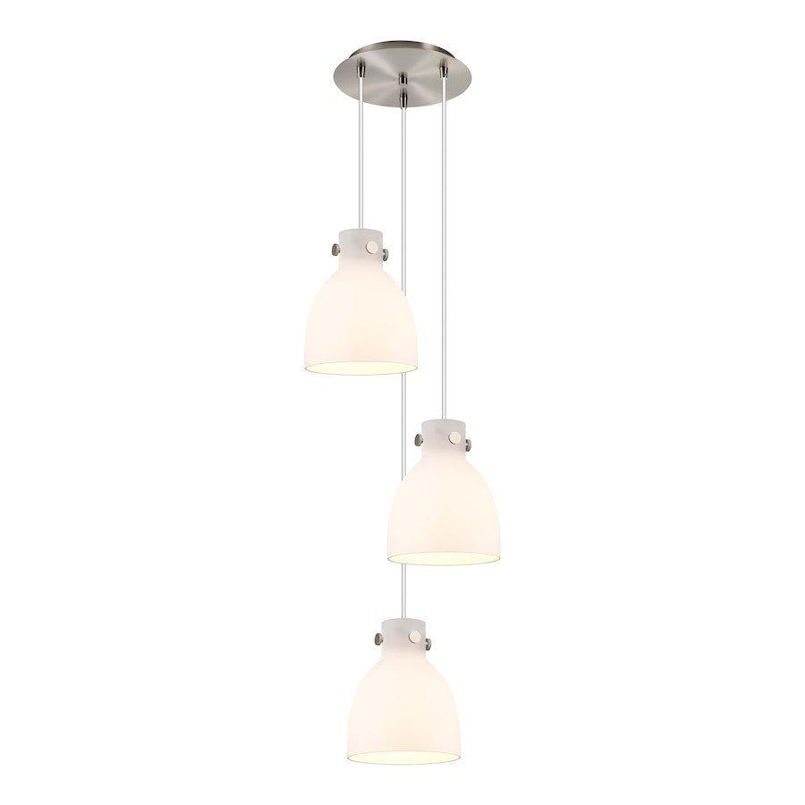 Innovations Newton Bell 3-Light 8in Pendant | Industrial Brushed Satin Nickel and White Glass | Kitchen Island | Model 113-410-1PS-SN-G412-8WH
