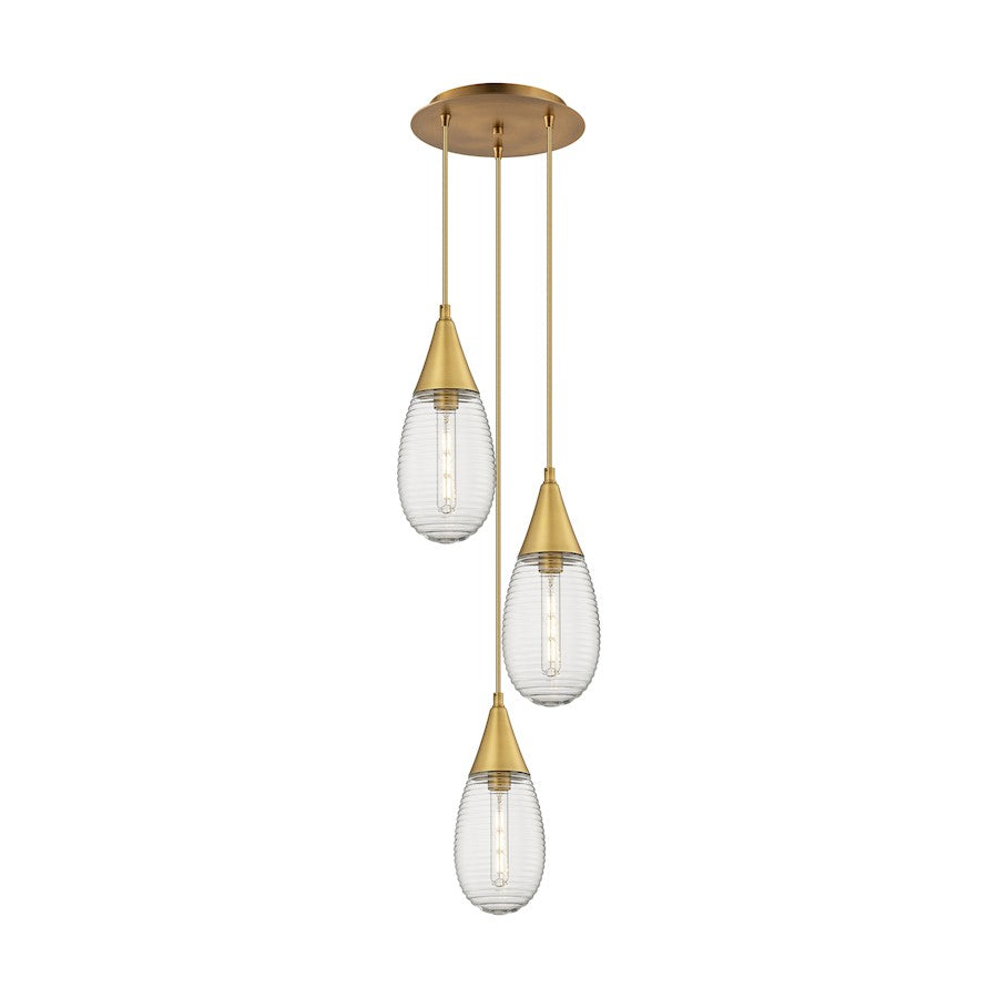 Innovations Malone 14in 3-Light Pendant | Art Deco Brushed Brass and Striped Clear Glass | Kitchen Island & Dining | Model 113-450-1P-BB-G450-6SCL