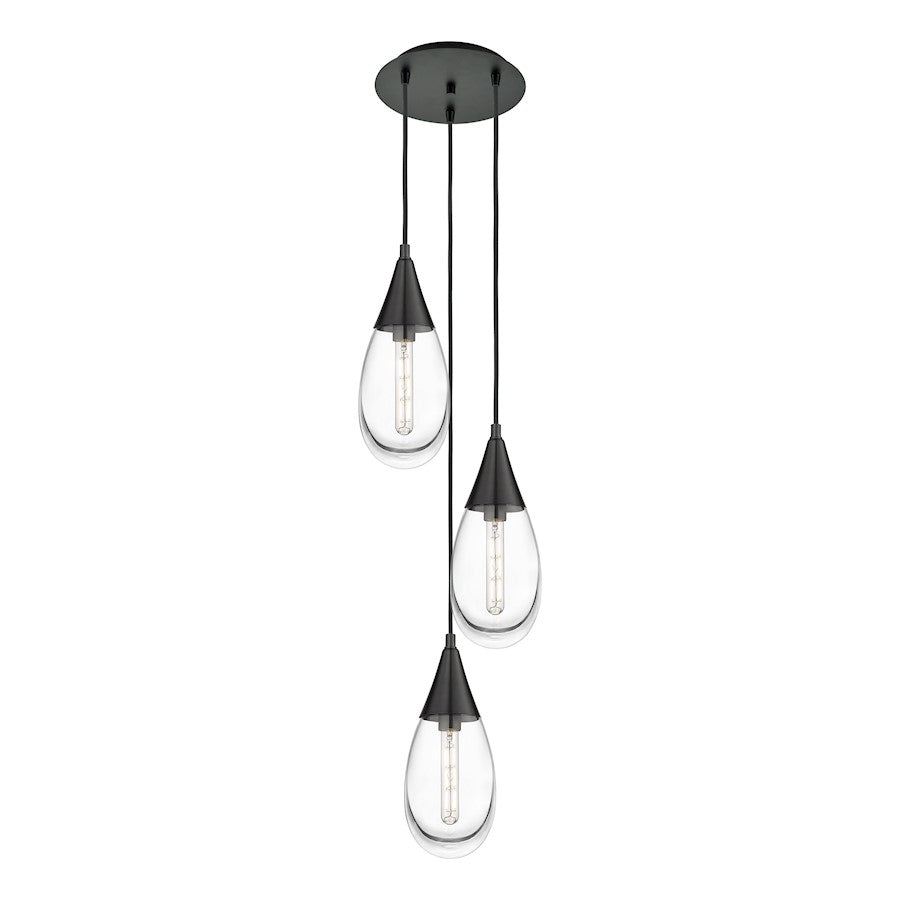 Innovations Malone 14in 3-Light Pendant | Art Deco Matte Black and Clear Glass | Kitchen Island & Dining Room | Model 113-450-1P-BK-G450-6CL
