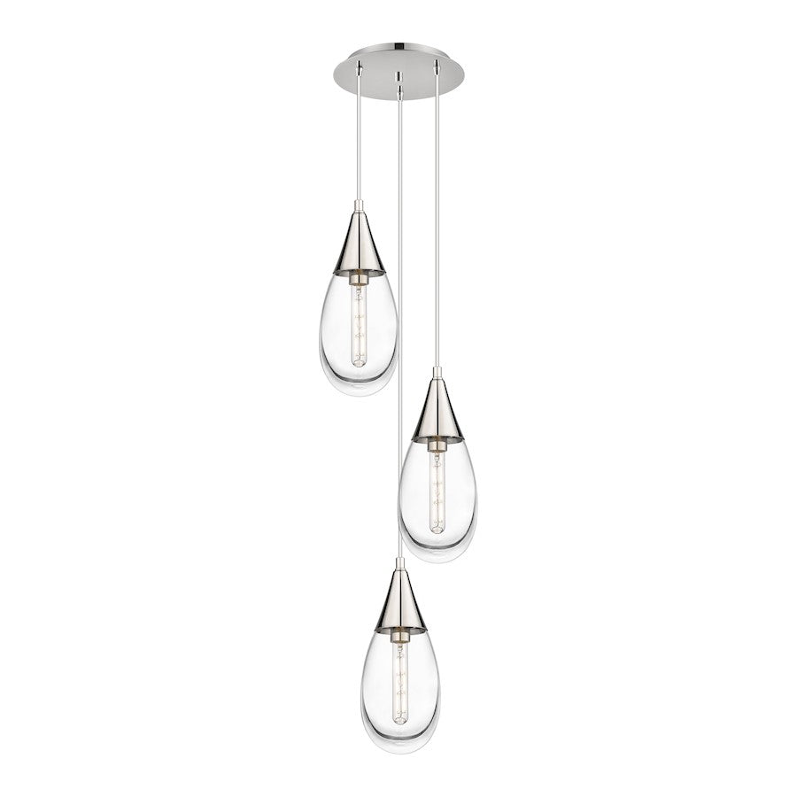 Innovations Lighting Malone 14in 3-Light Pendant | Art Deco Polished Nickel and Clear Glass | Kitchen Island & Dining | Model 113-450-1P-PN-G450-6CL