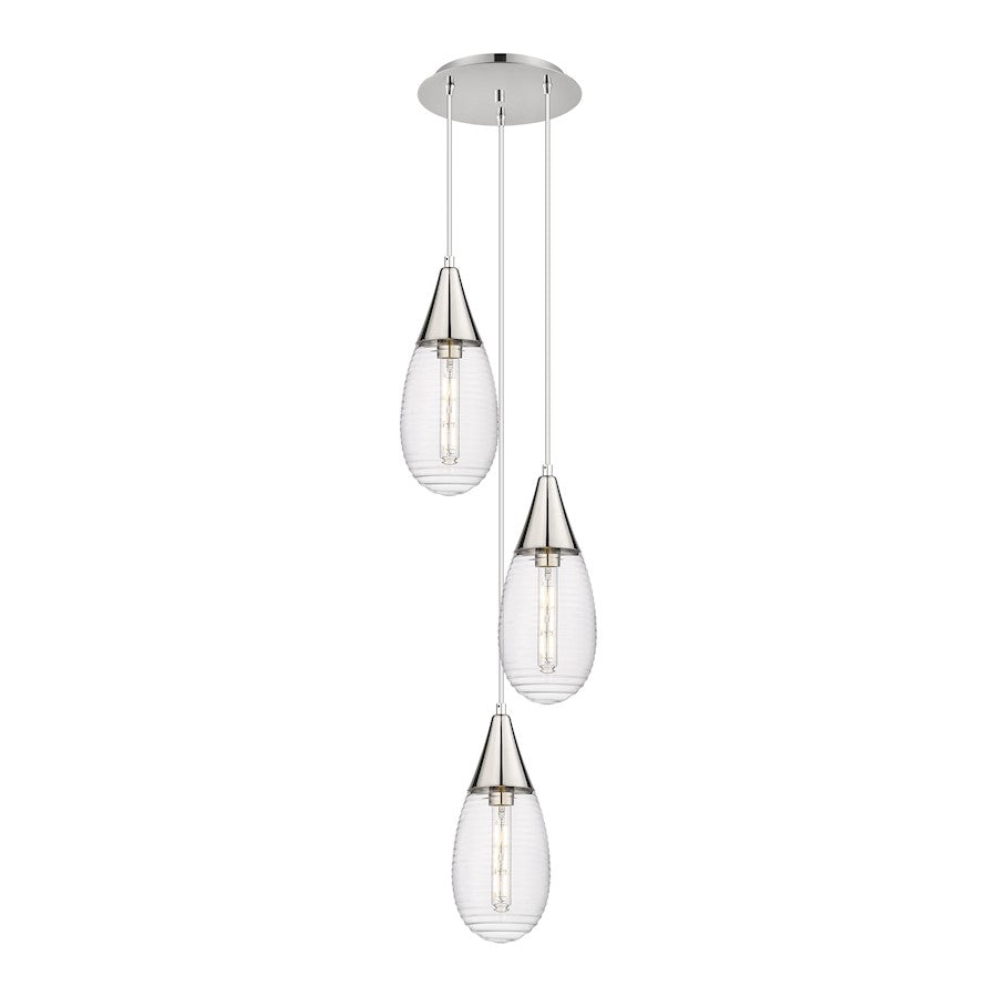 Innovations Malone 14in 3-Light Pendant | Art Deco Contemporary Polished Nickel and Striped Clear Glass | Kitchen | Model 113-450-1P-PN-G450-6SCL