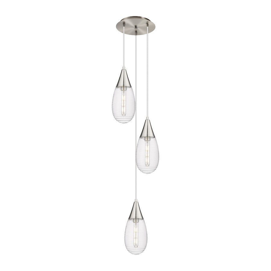 Innovations Malone 14in 3-Light Pendant | Art Deco Brushed Satin Nickel and Striped Clear Glass | Kitchen Island | Model 113-450-1P-SN-G450-6SCL