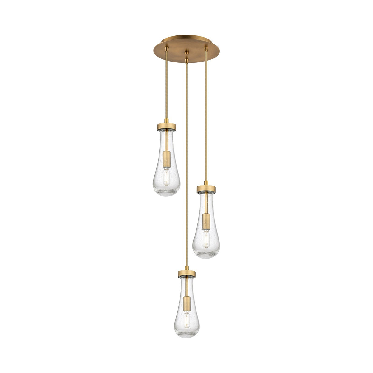 Innovations Owego 13in 3-Light Pendant | Art Deco Brushed Brass and Seedy Glass | Kitchen Island & Dining Room | Model 113-451-1P-BB-G451-4SDY