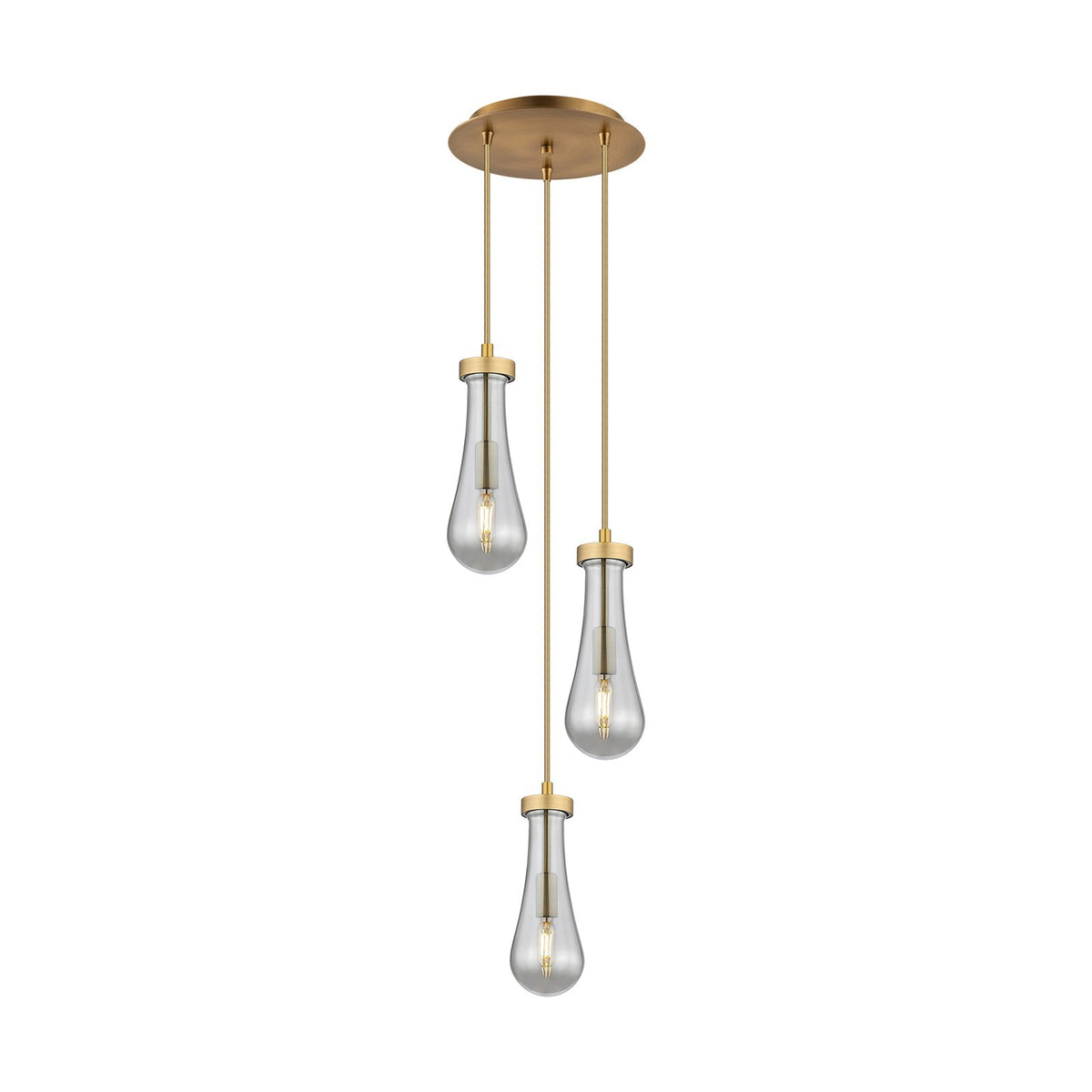 Innovations Owego 11in 3-Light Pendant | Art Deco Brushed Brass and Light Smoke Glass | Dining Room & Entryway | Model 113-451-1P-BB-G451-4SM