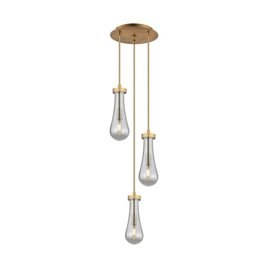 Innovations Owego 11in 3-Light Pendant | Art Deco Brushed Brass and Light Smoke Glass | Dining Room & Entryway | Model 113-451-1P-BB-G451-4SM