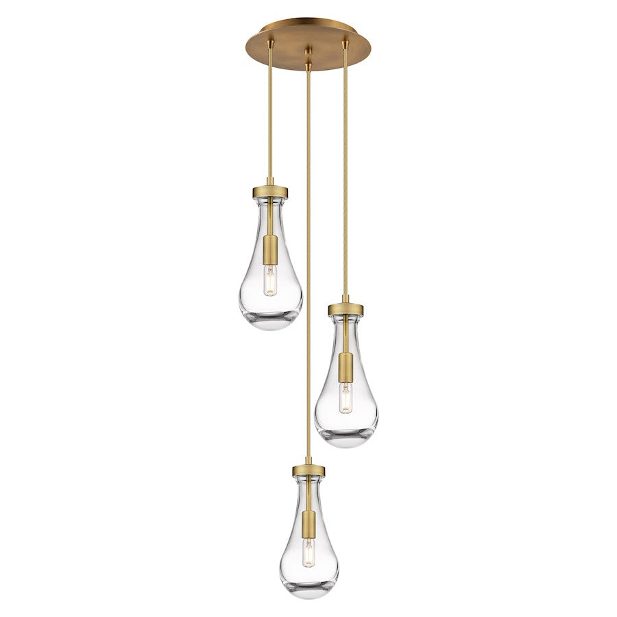 Innovations Owego 13in 3-Light Pendant | Art Deco Brushed Brass and Clear Glass | Kitchen Island & Dining Room | Model 113-451-1P-BB-G451-5CL