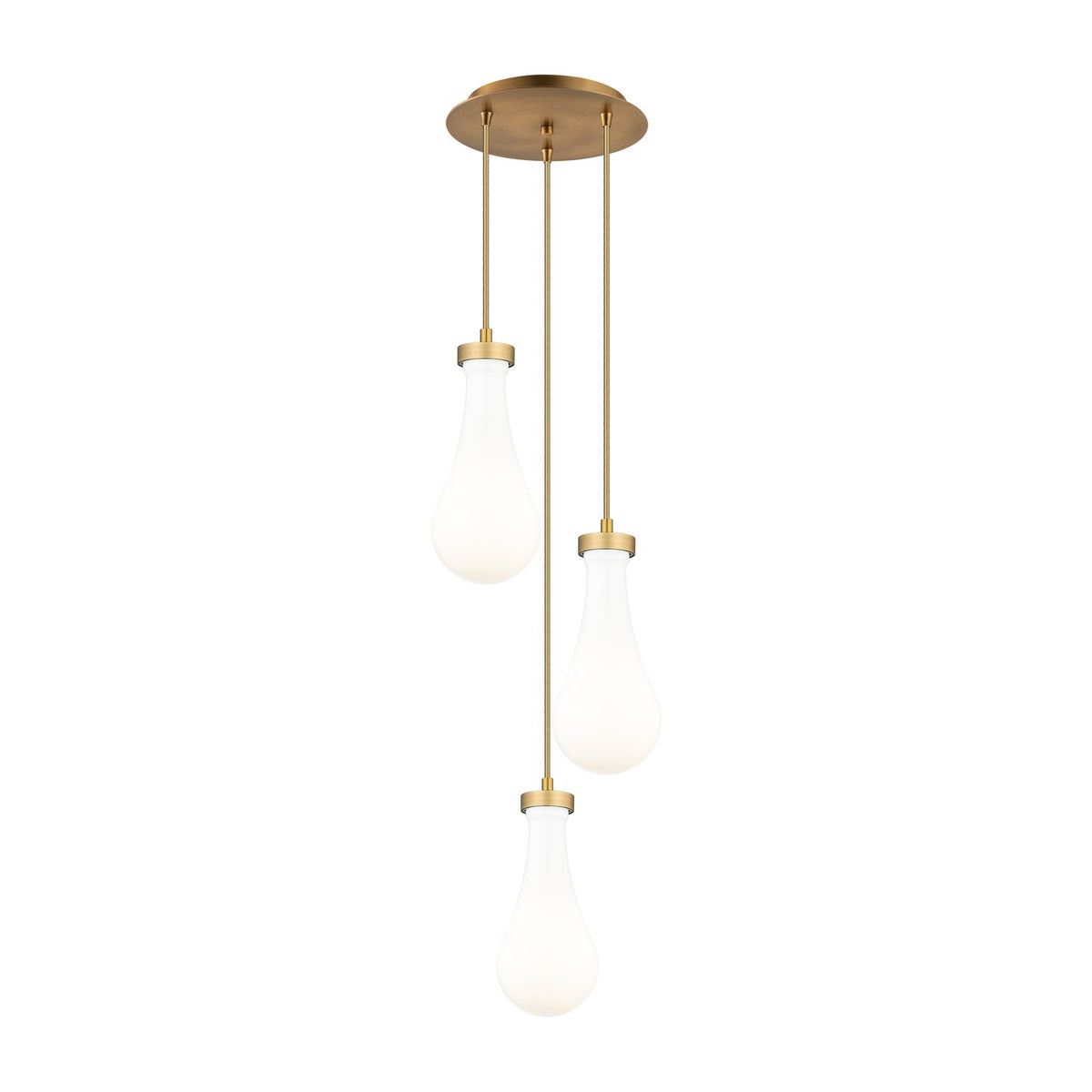 Innovations Owego 13in 3-Light Multi Pendant | Art Deco Brushed Brass and Gloss White Glass | Kitchen Island & Dining | Model 113-451-1P-BB-G451-5GWH