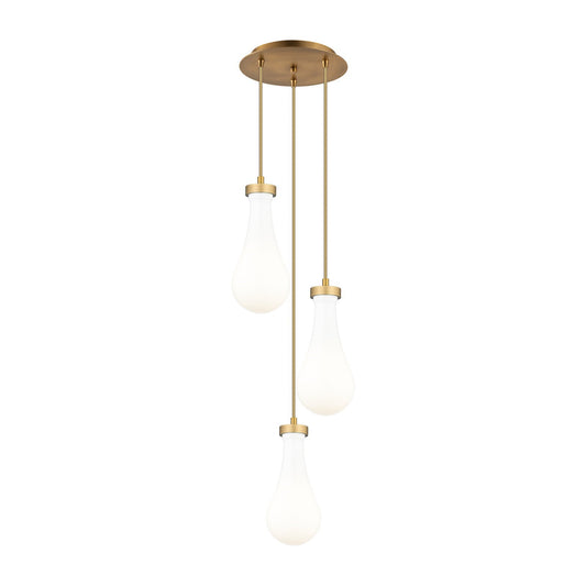 Innovations Owego 13in 3-Light Multi Pendant | Art Deco Brushed Brass and Gloss White Glass | Kitchen Island & Dining | Model 113-451-1P-BB-G451-5GWH