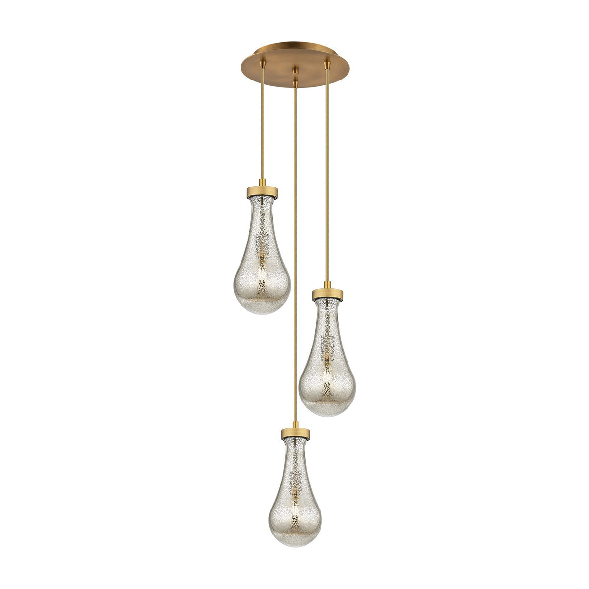 Innovations Owego 13in 3-Light Pendant | Art Deco Brushed Brass and Mercury Glass | Kitchen Island & Dining Room | Model 113-451-1P-BB-G451-5ME