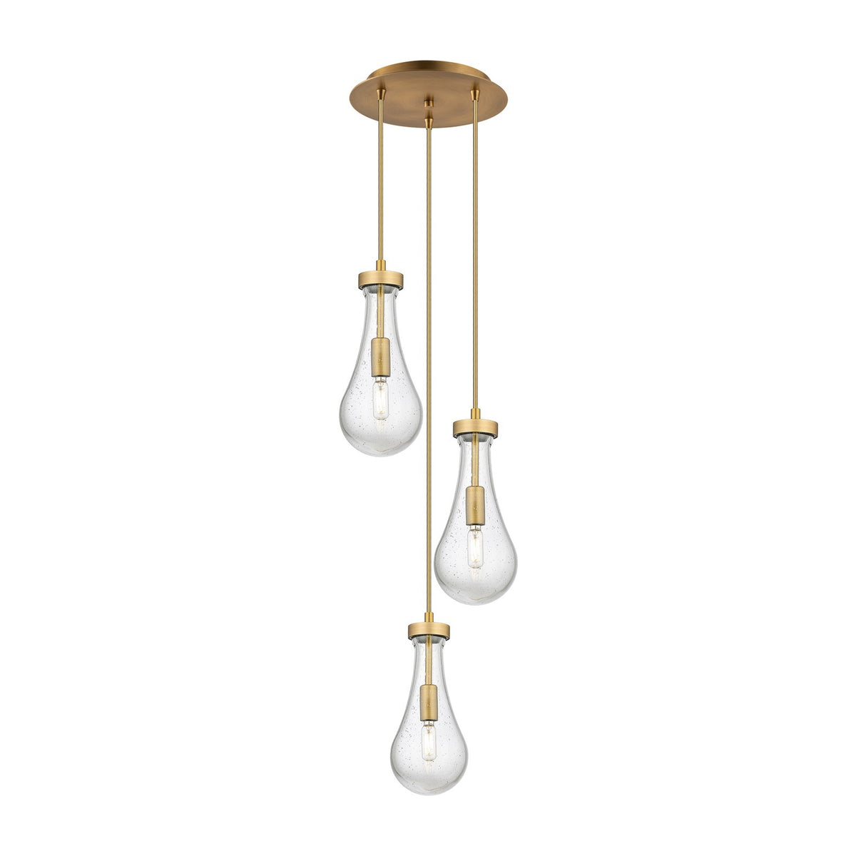 Innovations Owego 12in 3-Light Pendant | Art Deco Brushed Brass and Seedy Glass | Kitchen Island & Dining Room | Model 113-451-1P-BB-G451-5SDY