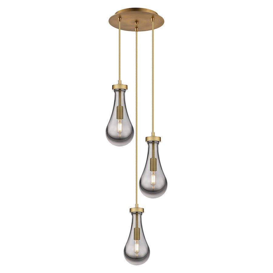 Innovations Owego 13in 3-Light Pendant | Art Deco Brushed Brass and Light Smoke Glass | Dining Room & Kitchen Island | Model 113-451-1P-BB-G451-5SM
