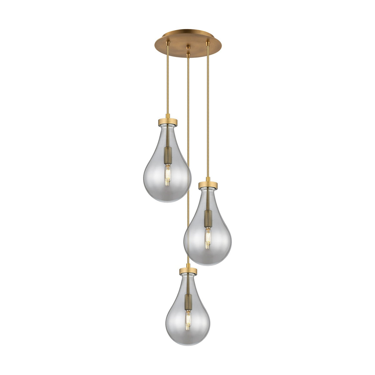 Innovations Owego 13in 3-Light Multi Pendant | Art Deco Brushed Brass and Light Smoke Glass | Kitchen Island & Dining | Model 113-451-1P-BB-G451-7SM