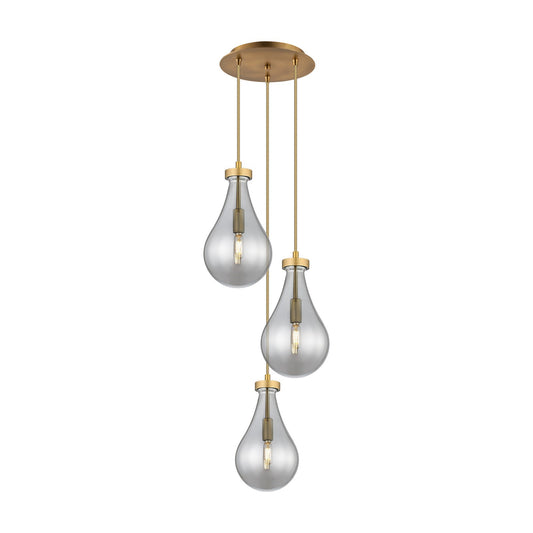 Innovations Owego 13in 3-Light Multi Pendant | Art Deco Brushed Brass and Light Smoke Glass | Kitchen Island & Dining | Model 113-451-1P-BB-G451-7SM