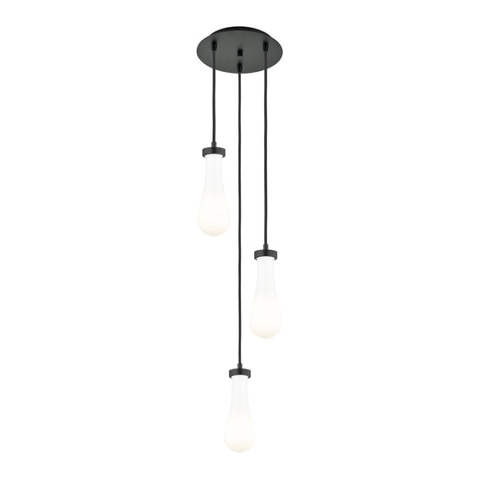 Innovations Owego 13in 3-Light Multi Pendant | Art Deco Brushed Black and Gloss White Glass | Kitchen Island & Dining | Model 113-451-1P-BK-G451-4GWH