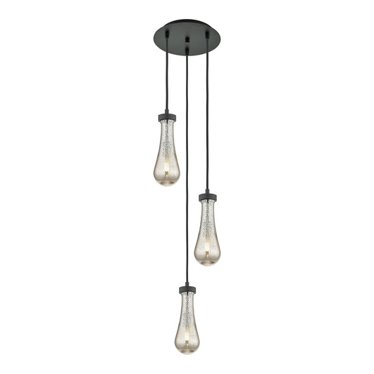 Innovations Owego 13in 3-Light Multi Pendant | Art Deco Brushed Matte Black and Mercury Glass | Kitchen Island | Model 113-451-1P-BK-G451-4ME