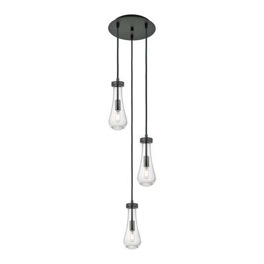 Innovations Owego 13in 3-Light Pendant | Art Deco Brushed Matte Black and Seedy Glass | Kitchen Island & Dining Room | Model 113-451-1P-BK-G451-4SDY