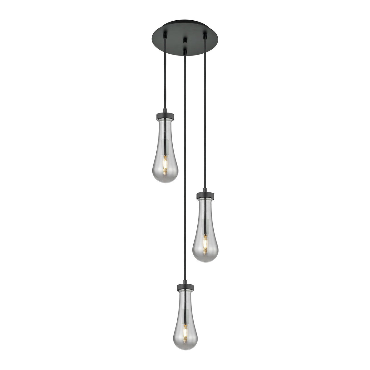 Innovations Owego 13in 3-Light Multi Pendant | Art Deco Matte Black and Light Smoke Glass | Kitchen Island & Dining | Model 113-451-1P-BK-G451-4SM