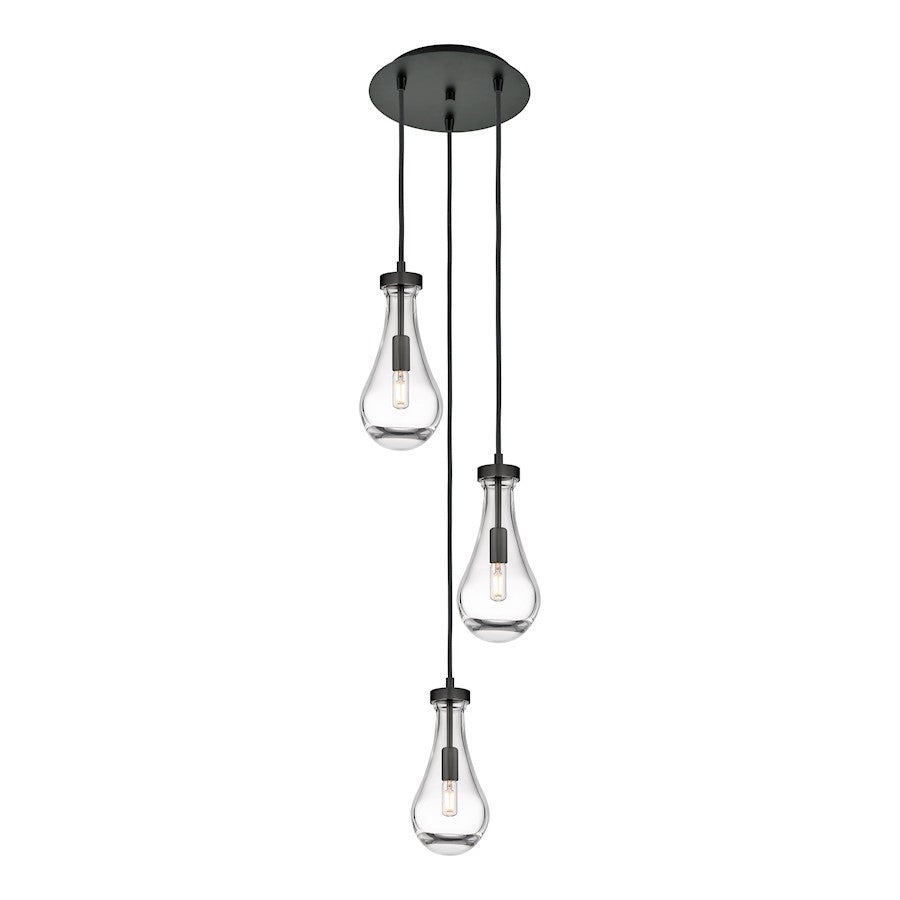 Innovations Owego 13in 3-Light Multi Pendant | Art Deco Matte Black and Clear Glass | Kitchen Island & Dining Room | Model 113-451-1P-BK-G451-5CL