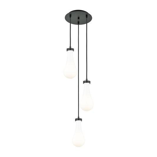 Innovations Owego 12in 3-Light Multi Pendant | Art Deco Matte Black and Gloss White Glass | Kitchen Island & Dining | Model 113-451-1P-BK-G451-5GWH