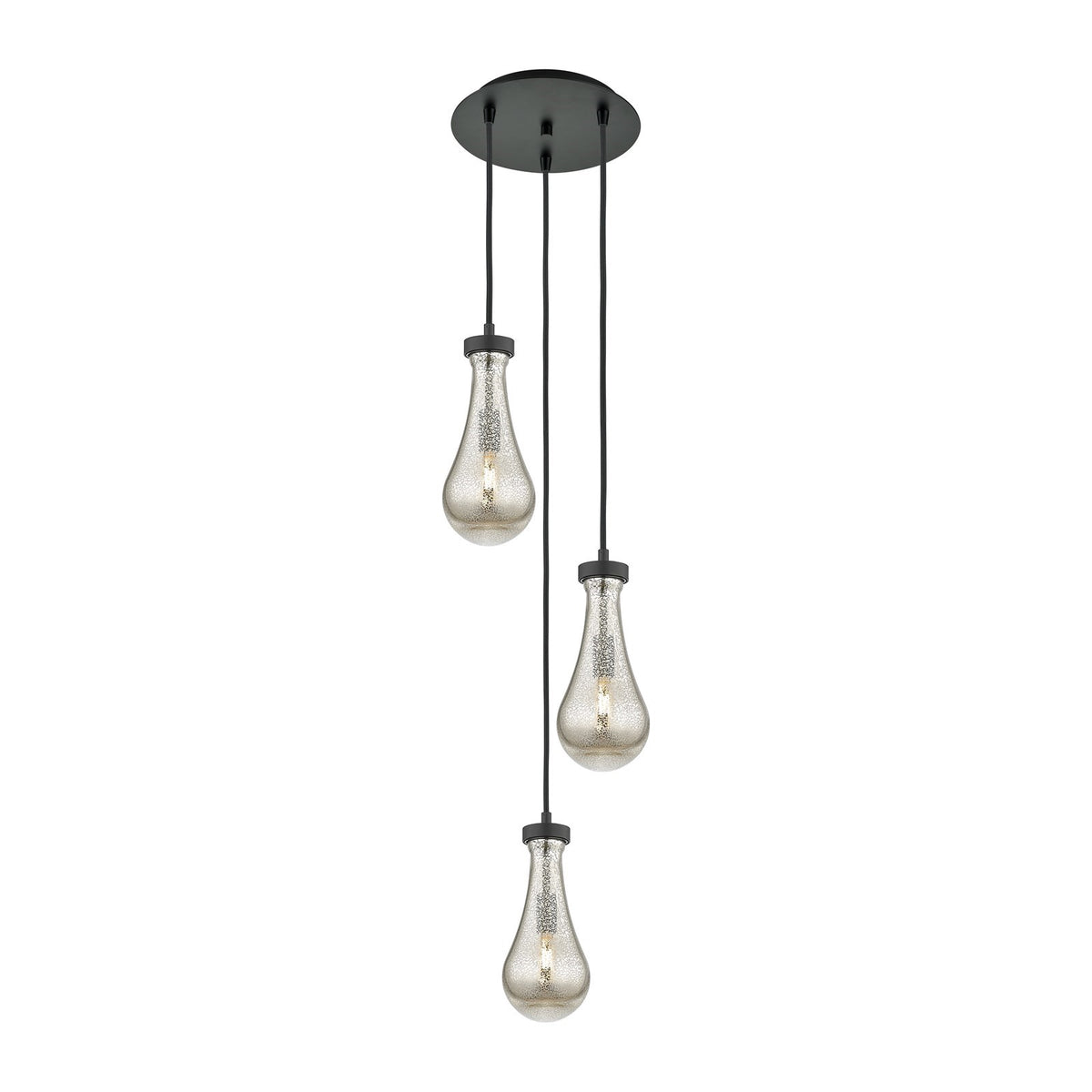 Innovations Owego 13in 3-Light Pendant | Art Deco Matte Black and Mercury Glass | Kitchen Island & Dining Room | Model 113-451-1P-BK-G451-5ME