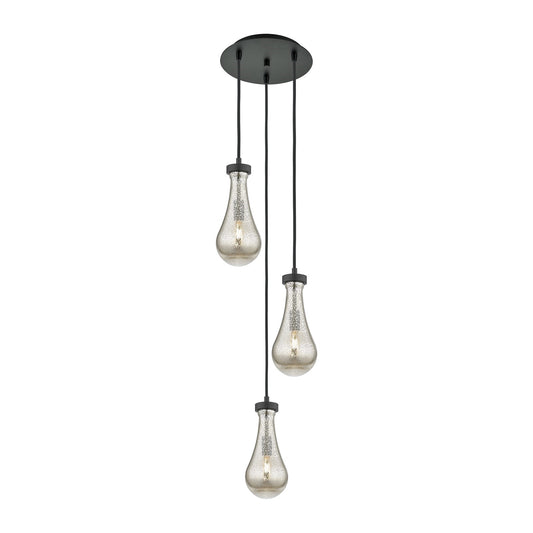 Innovations Owego 13in 3-Light Pendant | Art Deco Matte Black and Mercury Glass | Kitchen Island & Dining Room | Model 113-451-1P-BK-G451-5ME