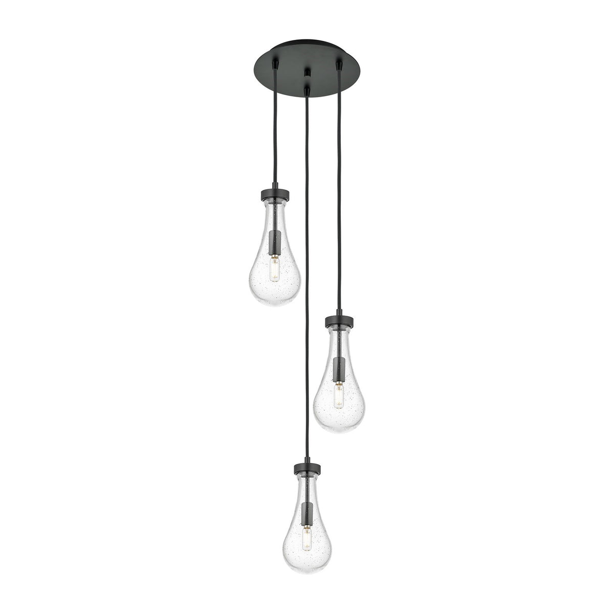 Innovations Owego 12in 3-Light Pendant | Art Deco Matte Black and Seedy Glass | Kitchen Island & Dining Room | Model 113-451-1P-BK-G451-5SDY
