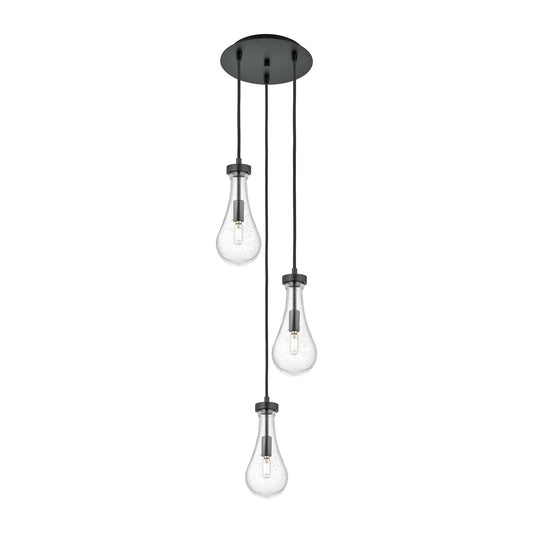 Innovations Owego 12in 3-Light Pendant | Art Deco Matte Black and Seedy Glass | Kitchen Island & Dining Room | Model 113-451-1P-BK-G451-5SDY