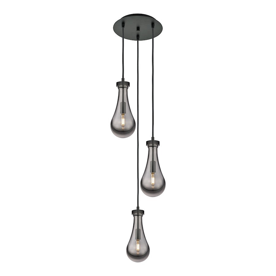 Innovations Owego 13in 3-Light Multi Pendant | Art Deco Matte Black and Light Smoke Glass | Kitchen Island & Dining | Model 113-451-1P-BK-G451-5SM