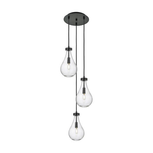Innovations Owego 13in 3-Light Multi Pendant | Art Deco Matte Black and Clear Glass | Kitchen Island & Dining Room | Model 113-451-1P-BK-G451-7CL