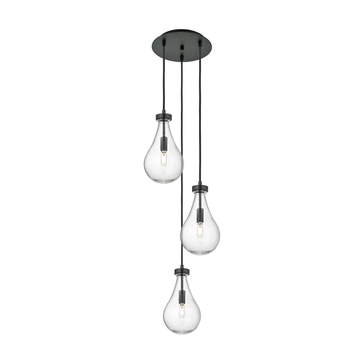 Innovations Owego 12in 3-Light Pendant | Art Deco Matte Black and Seedy Glass | Kitchen Island & Dining Room | Model 113-451-1P-BK-G451-7SDY