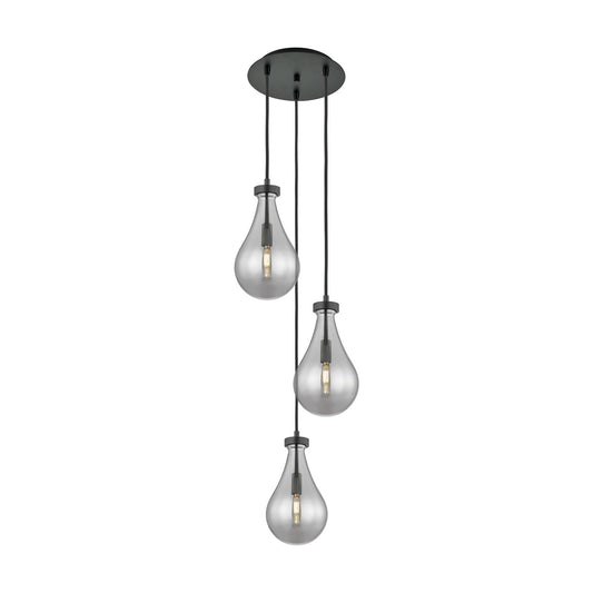 Innovations Owego 13in 3-Light Multi Pendant | Art Deco Matte Black and Light Smoke Glass | Kitchen Island & Dining | Model 113-451-1P-BK-G451-7SM