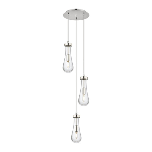Innovations Owego 13in 3-Light Multi Pendant | Art Deco Polished Nickel and Clear Glass | Kitchen Island & Dining Room | Model 113-451-1P-PN-G451-4CL